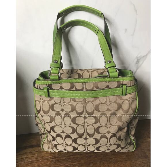 Coach Tan Monogram Green Leather Shoulder Handbag E0951-F13993 - Picture 8 of 12
